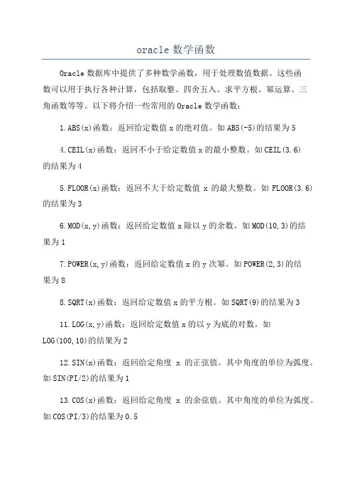 oracle数学函数