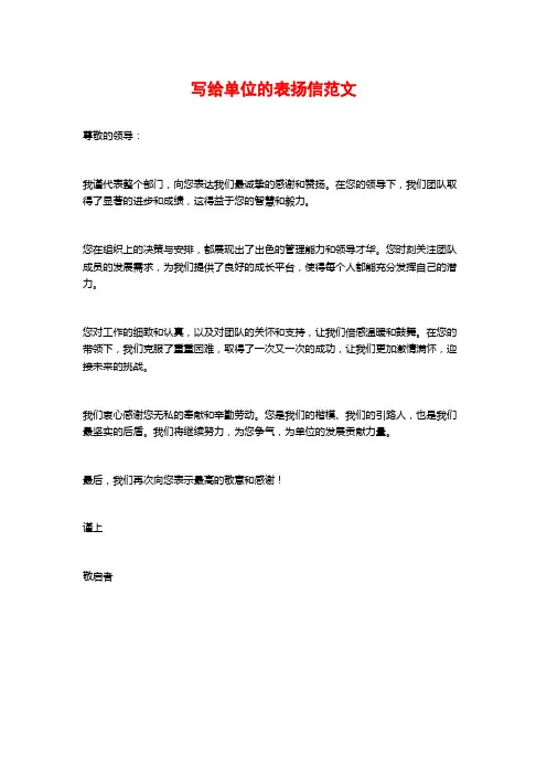 写给单位的表扬信范文