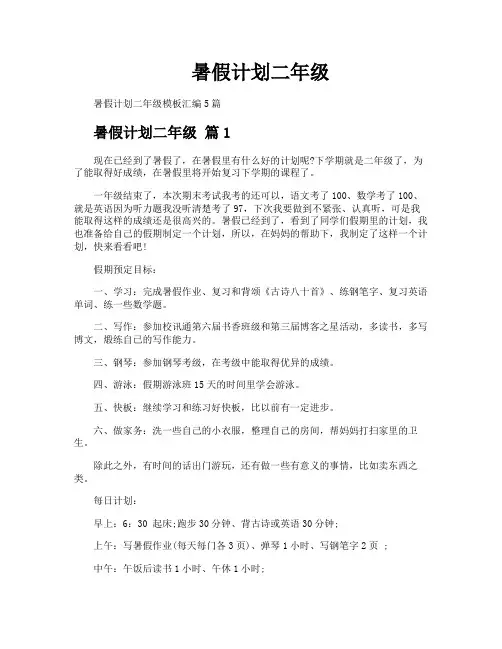 暑假计划二年级