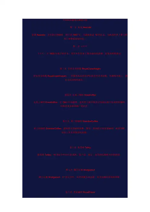 全球知名咖啡品牌排行榜