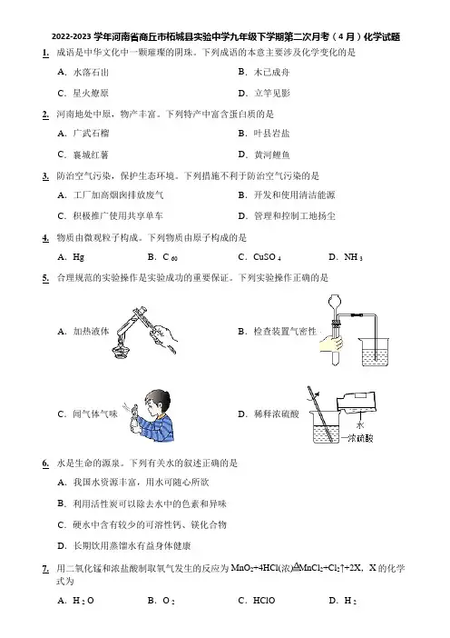 2022-2023学年河南省商丘市柘城县实验中学九年级下学期第二次月考(4月)化学试题