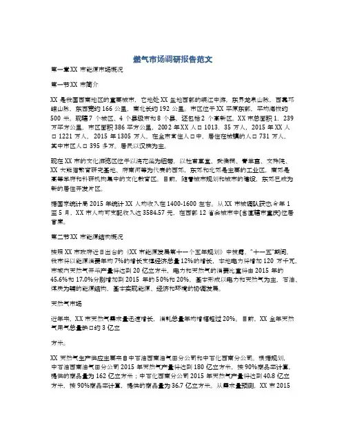 燃气市场调研报告范文