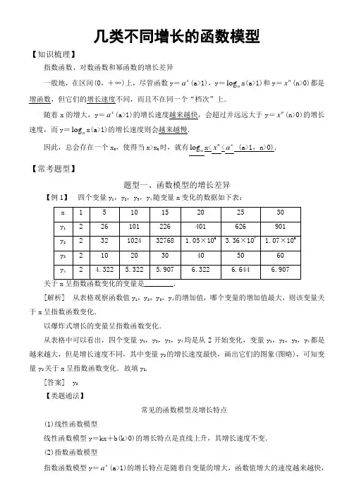 高中数学必修1基本初等函数常考题型几类不同增长的函数模型