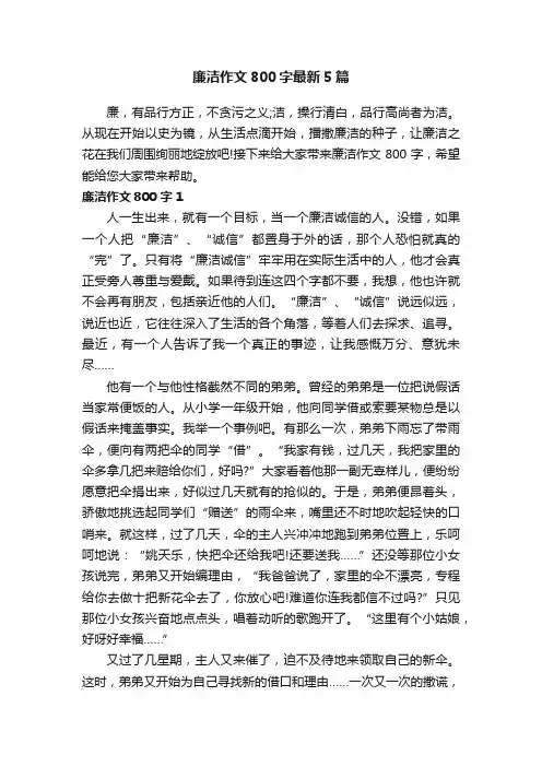 廉洁作文800字最新5篇