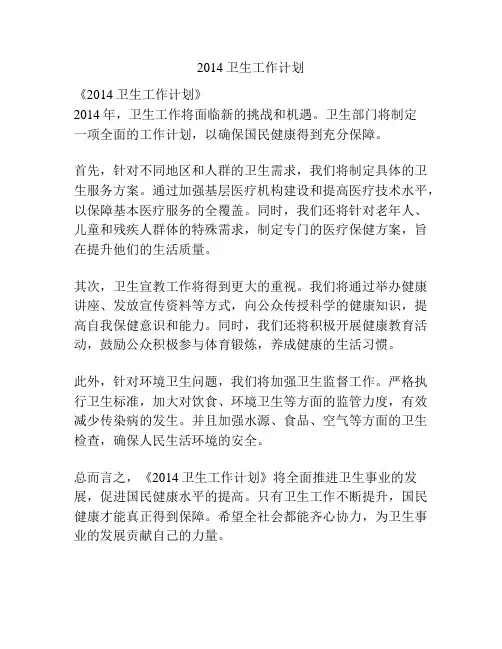 2014卫生工作计划