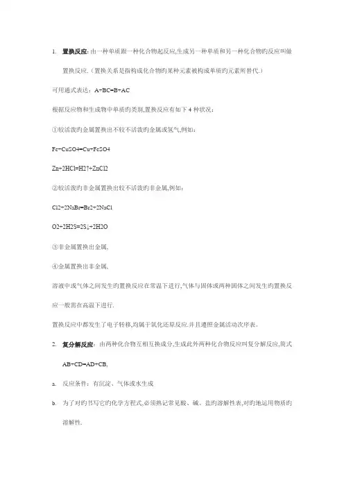2023年初中化学各种反应类型知识点梳理