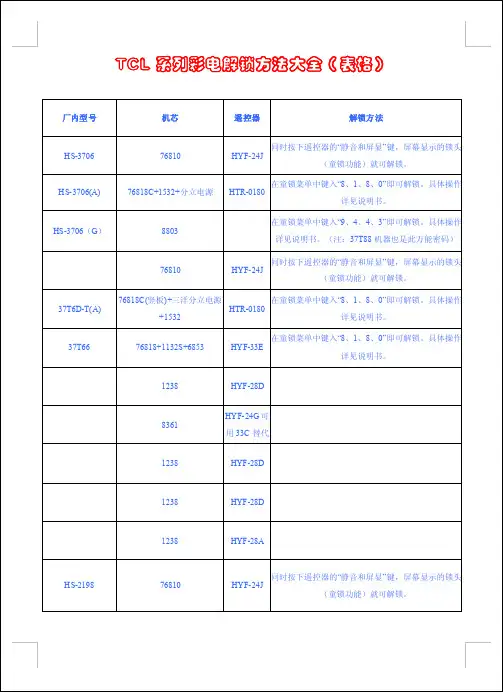 TCL系列彩电解锁方法大全