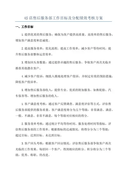4S店售后服务部工作目标及分配绩效考核方案