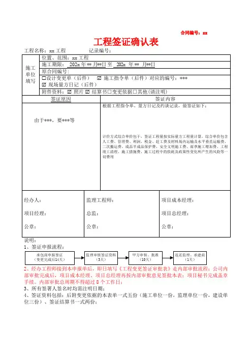 工程变更签证确认单