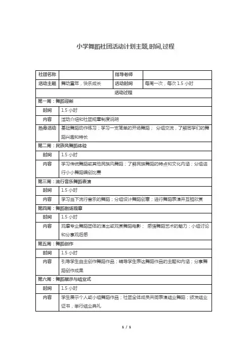 小学舞蹈社团活动计划主题,时间,过程