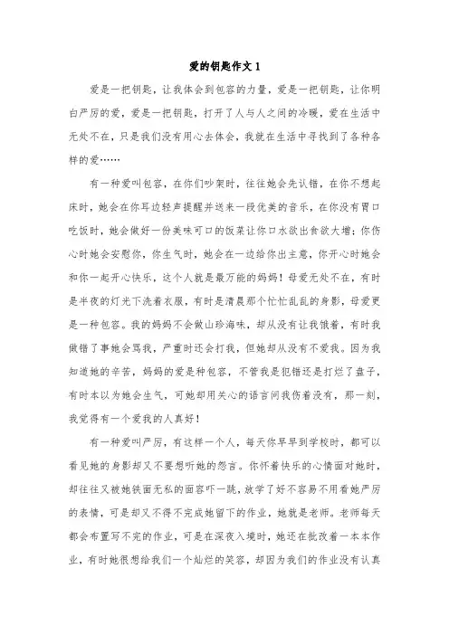 爱是一把钥匙作文