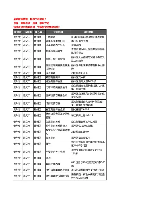 新版贵州省遵义市播州区美容院企业公司商家户名录单联系方式地址大全203家