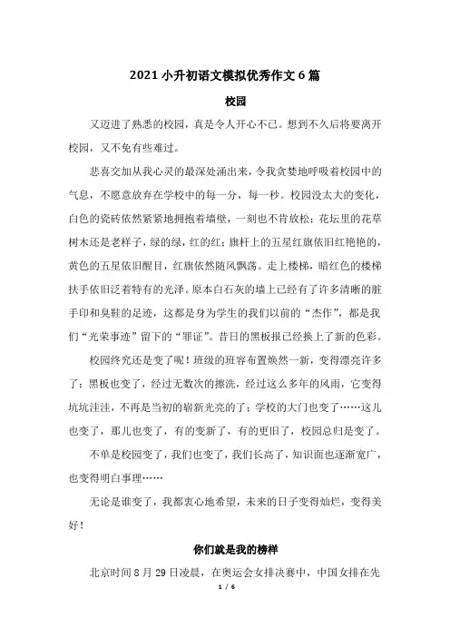 2021小升初语文模拟优秀作文6篇