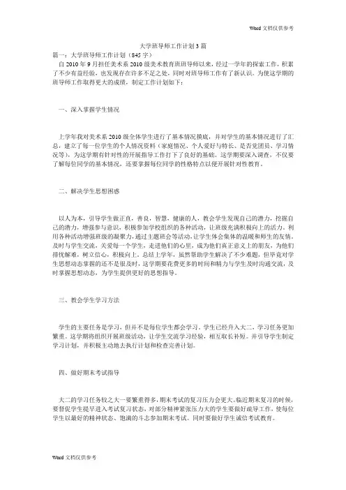大学班导师工作计划3篇