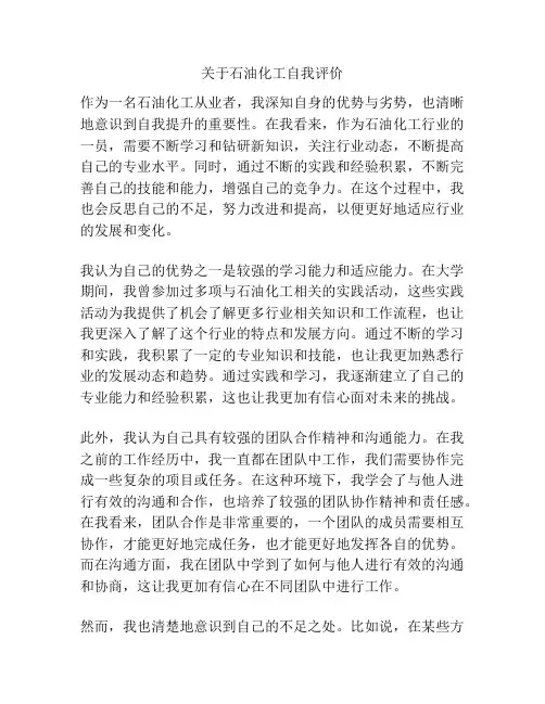 关于石油化工自我评价