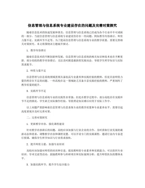 信息管理与信息系统专业建设存在的问题及完善对策探究