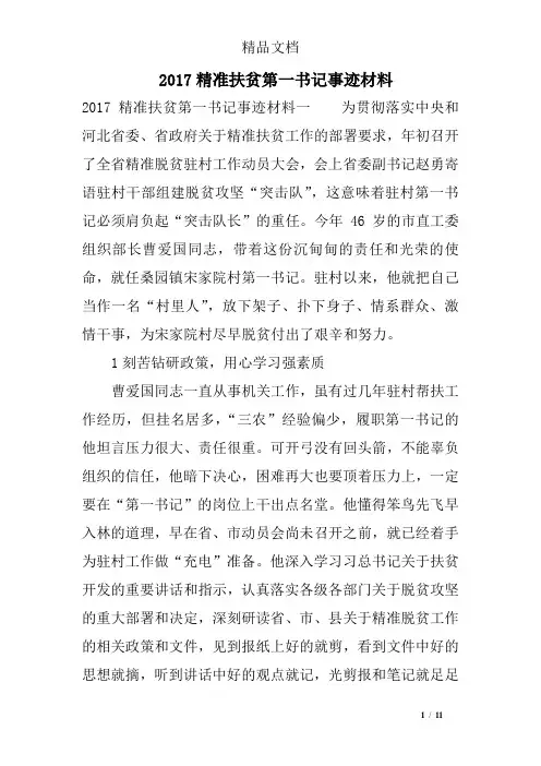 2017精准扶贫第一书记事迹材料