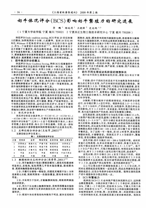 奶牛体况评分(BCS)影响奶牛繁殖力的研究进展