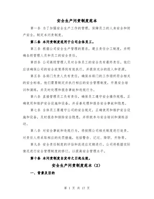 安全生产问责制度范本（5篇）