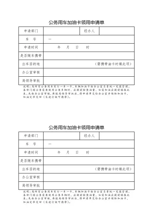 附表3：公务用车加油卡领用申请单