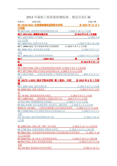 2013年最新工程质量检测标准