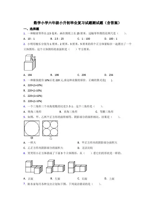 数学小学六年级小升初毕业复习试题测试题(含答案)