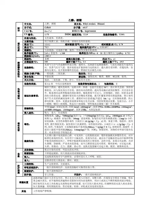 乙醇(酒精)化学品安全技术说明书MSDS