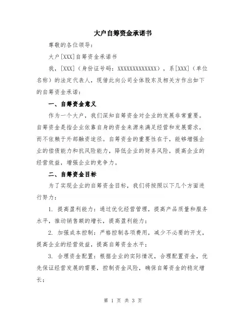 大户自筹资金承诺书