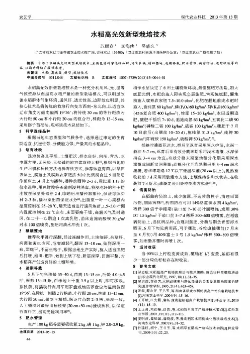 水稻高光效新型栽培技术