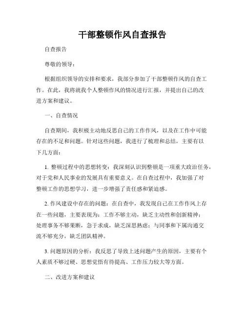 干部整顿作风自查报告