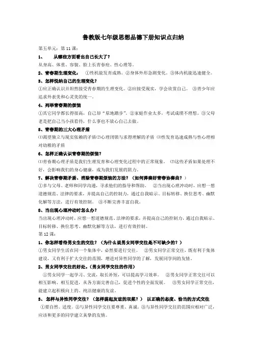 鲁教版七年级思想品德下册知识点归纳