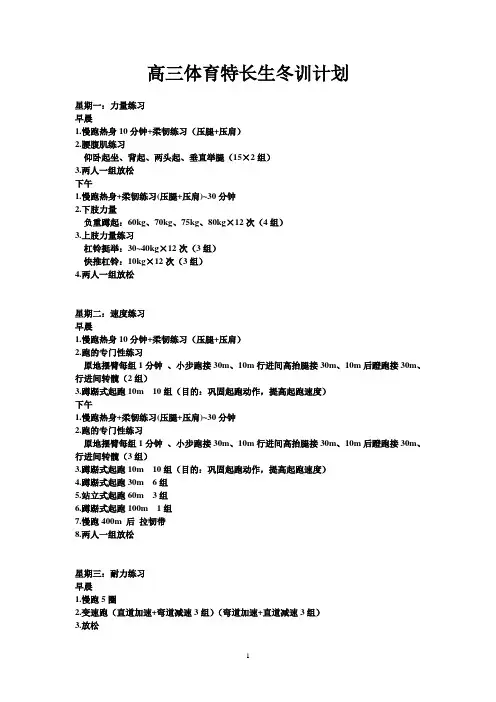 高三体育特长生冬训计划