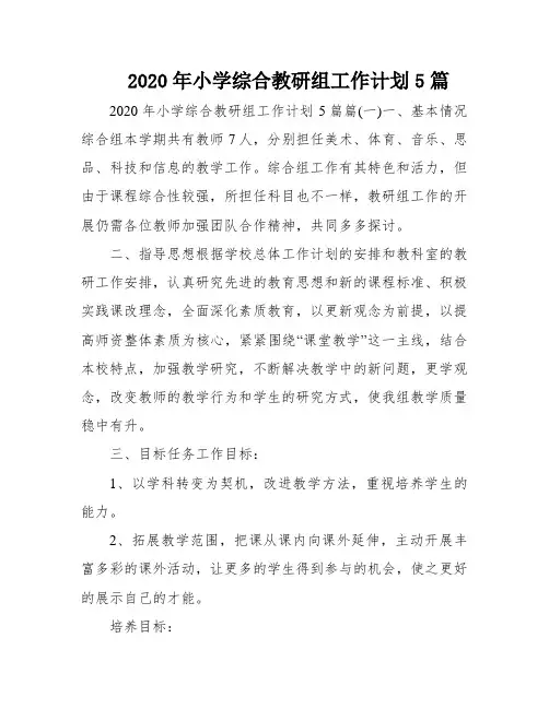 2020年小学综合教研组工作计划5篇