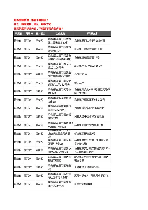 新版福建省厦门市翔安区菜鸟驿站企业公司商家户名录单联系方式地址大全154家