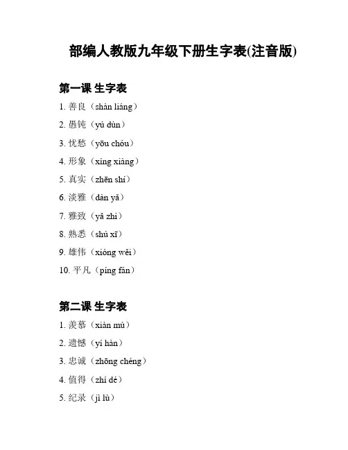 部编人教版九年级下册生字表(注音版)