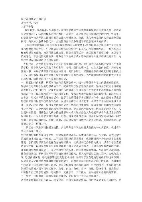 领导在团代会上的讲话