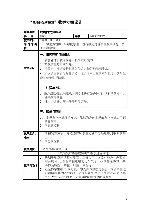 歌唱的发声练习教案【范本模板】