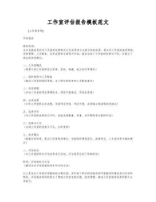 工作室评估报告模板范文