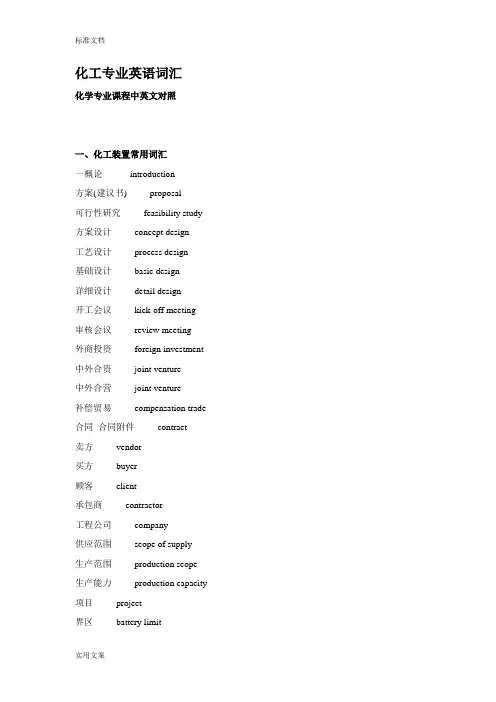 化工常用英语词汇