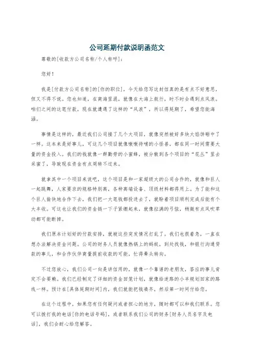 公司延期付款说明函范文
