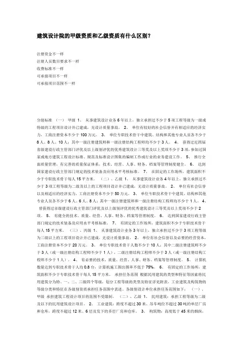 建筑设计院的甲级资质和乙级资质有什么区别？