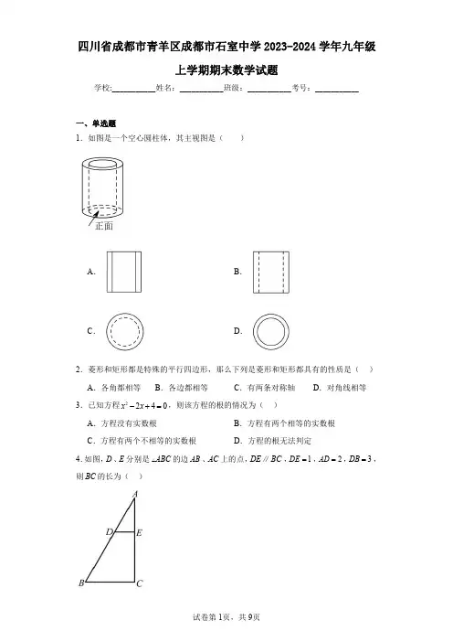 四川省成都市青羊区成都市石室中学2023-2024学年九年级上学期期末数学试题