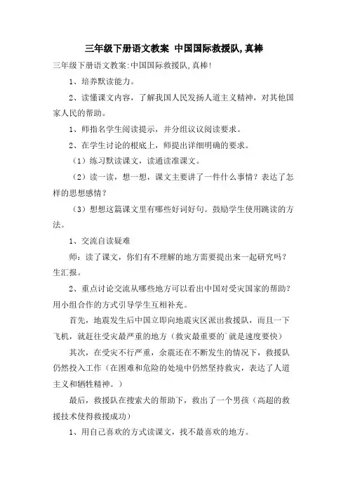 三年级下册语文教案 中国国际救援队,真棒