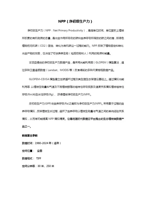 NPP净初级生产力 介绍