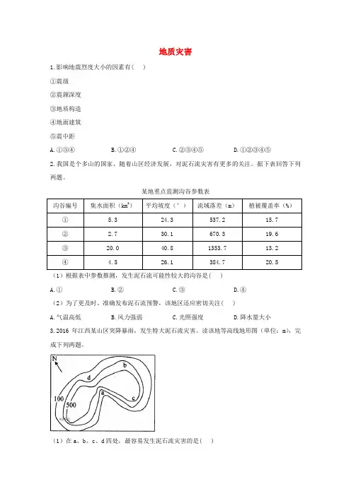 2020_2021学年高中地理第六章自然灾害第二节地质灾害课时作业含解析新人教版必修12021011