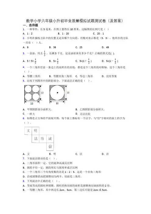 数学小学六年级小升初毕业质量模拟试题测试卷(及答案)