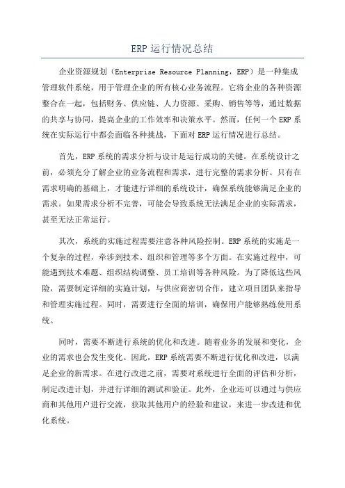 ERP运行情况总结