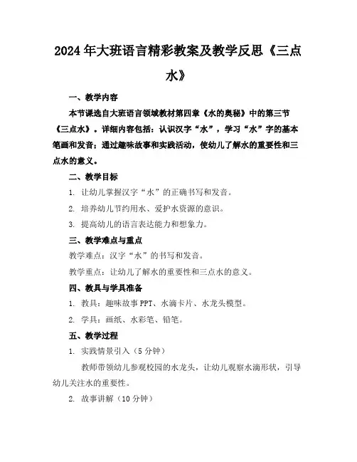 2024年大班语言精彩教案及教学反思《三点水》