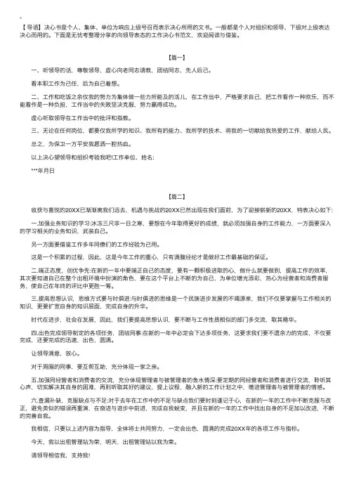 向领导表态的工作决心书范文