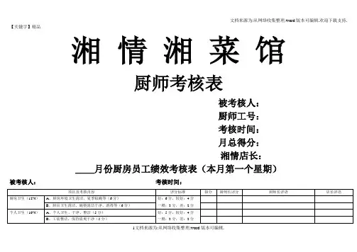 【精品】厨房员工绩效考核表